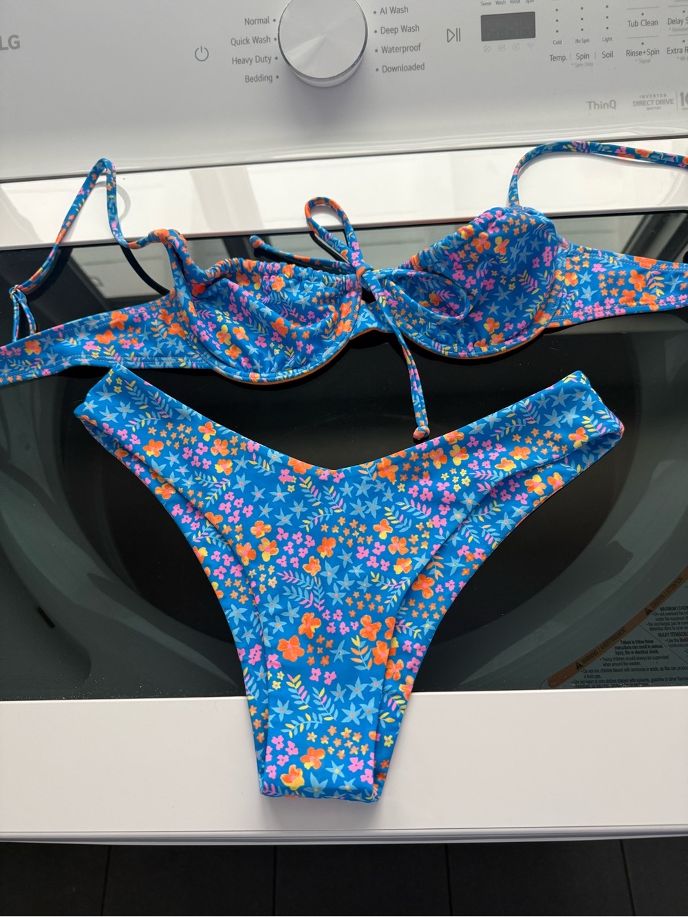 Kulani Kinis Blue Floral Two-Piece Womens Swim Set with Orange & Pink Accents